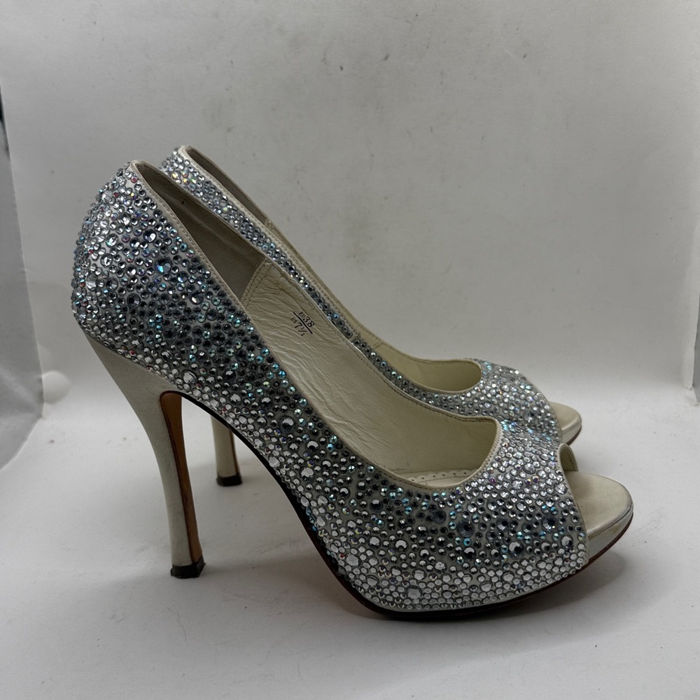Benjamin Adams Charlize Crystal Rhinestone Heels 38 7.5 Bride Wedding Shoes - Picture 4 of 16